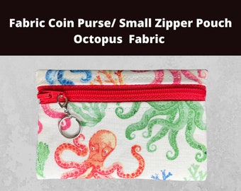 Octopus Pattern Coin Purse, Small Fabric Pouch with Key Ring, Gift Card Pouch, Multi Use Small Bag, Eco Friendly