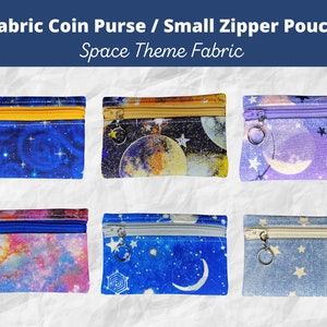 Celestial Theme: Stars and Moons, Small Fabric Coin Purse, Pouch with Key Ring, Gift Card Pouch, Multi Use Small Bag, Eco Friendly