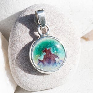 Porcelain ceramic pendant, silver pendant, crystal green and iron blue glazes, hand made pendant, ceramic necklace, light and shadow