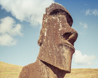 Easter Island Moai Head Statue Photo Print, Easter Island Photography, Available on Canvas and Metal