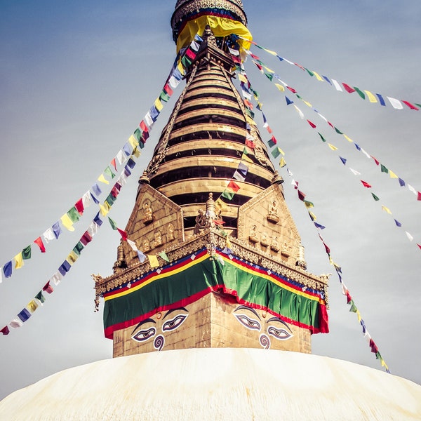 Kathmandu Nepal Photography Print, Swayambhunath Stupa, Buddhist Temple Art, Available on Canvas and Metal