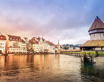 Chapel Bridge in Lucerne Switzerland, Switzerland Photography, Available on Canvas and Metal