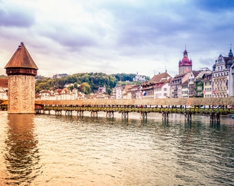 Photo Print of Chapel Bridge in Lucerne Switzerland, Switzerland Photography, Available on Canvas and Metal