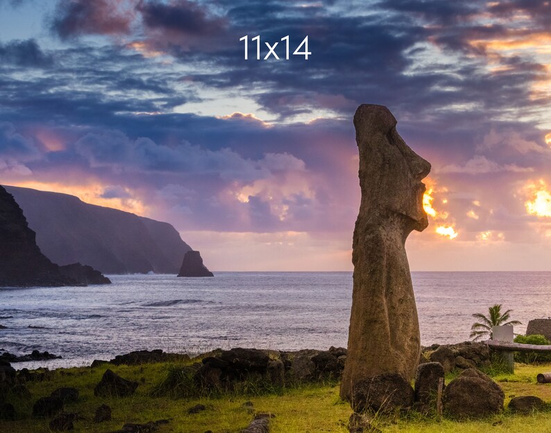 Easter Island Photo Print, Moai Statue at Sunrise on Easter Island, Available on Canvas and Metal image 5