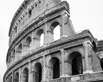 Photo Print of the Roman Colosseum in Rome Italy, Black and White Photography Wall Art, Available on Canvas and Metal