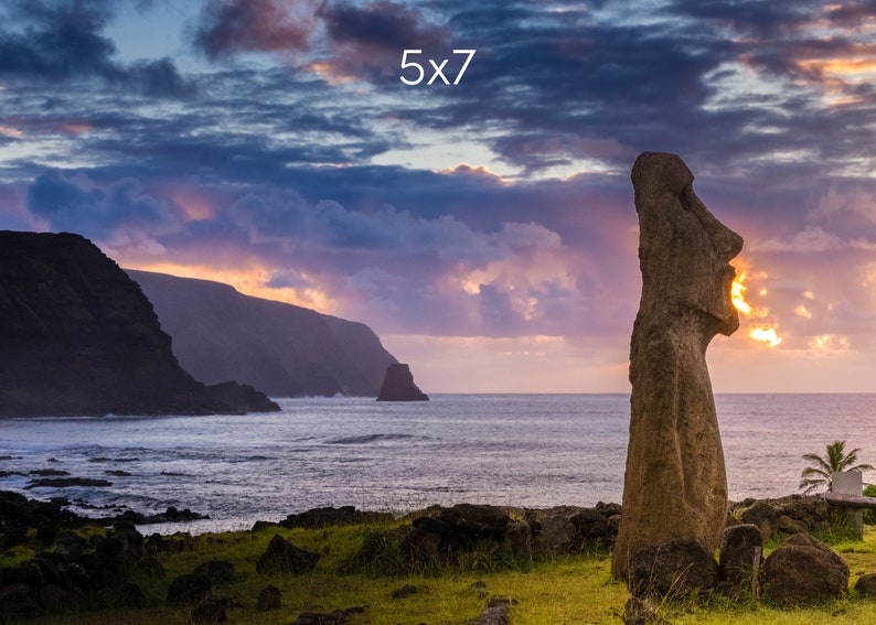 Easter Island Photo Print, Moai Statue at Sunrise on Easter Island, Available on Canvas and Metal image 3