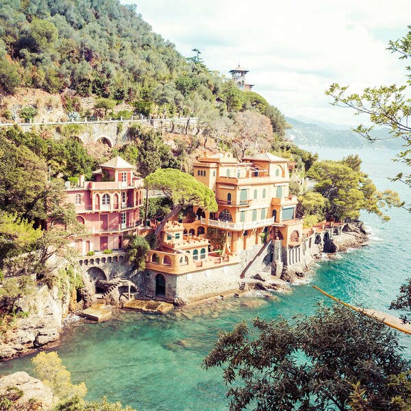 Portofino Italy Shoreline Photo Print, Cinque Terre Photography, Available on Canvas and Metal