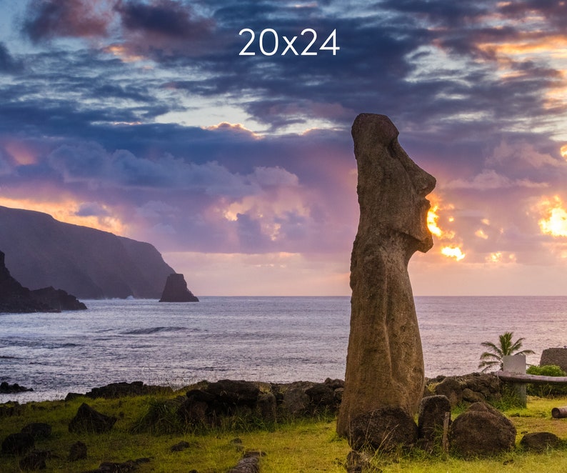 Easter Island Photo Print, Moai Statue at Sunrise on Easter Island, Available on Canvas and Metal image 6