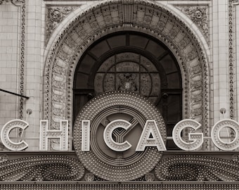 Chicago Theater Marquee Photo Print, Chicago Photography, Black and White, Available on Canvas and Metal