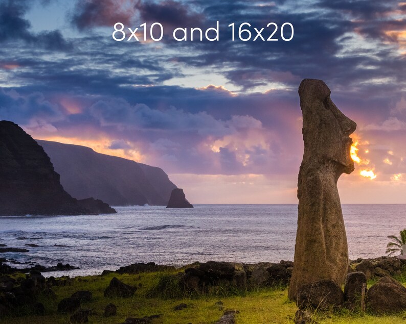 Easter Island Photo Print, Moai Statue at Sunrise on Easter Island, Available on Canvas and Metal image 4