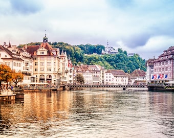 Lucerne Switzerland Photography, Travel Photography Print, Available on Canvas and Metal