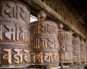 Prayer Wheel Photo Print, Nepal Photography, Buddhist Temple Art, Available on Canvas and Metal