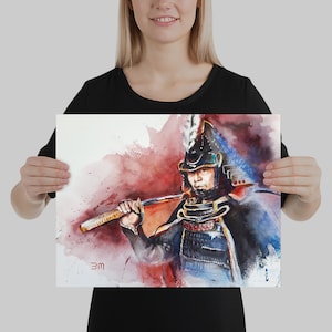 Samurai art, Watercolor samurai, Japanese painting, Warrior art, Samurai decor, Asian art, Japanese warrior, Watercolor warrior Oriental art