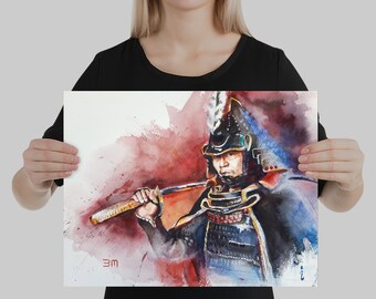 Samurai art, Watercolor samurai, Japanese painting, Warrior art, Samurai decor, Asian art, Japanese warrior, Watercolor warrior Oriental art