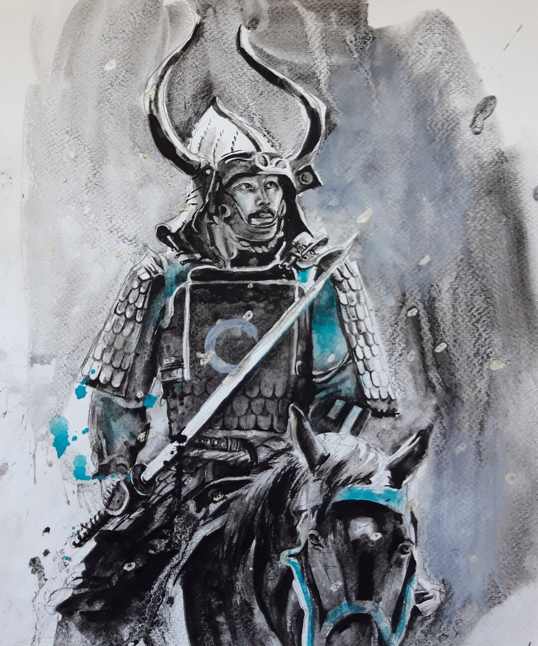 Samurai Art | Japanese Art | Asian Warrior | Black and White | Ink ...