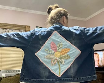 Upcycled Cottage Core Quilt Jean Jacket