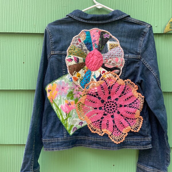 Upcycled Vintage Cottage Core Jean Jacket