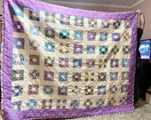 Vintage Twin 1940s Feedsack Quilt With Contemporary Quilting