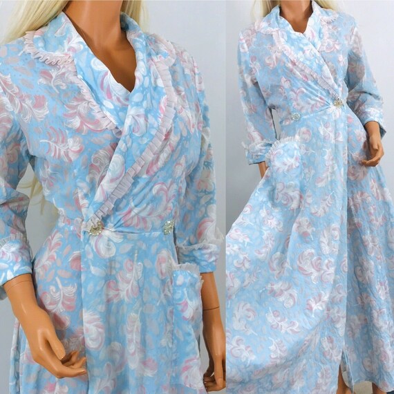 Vintage 1940s robe Feather print novelty pastel bl