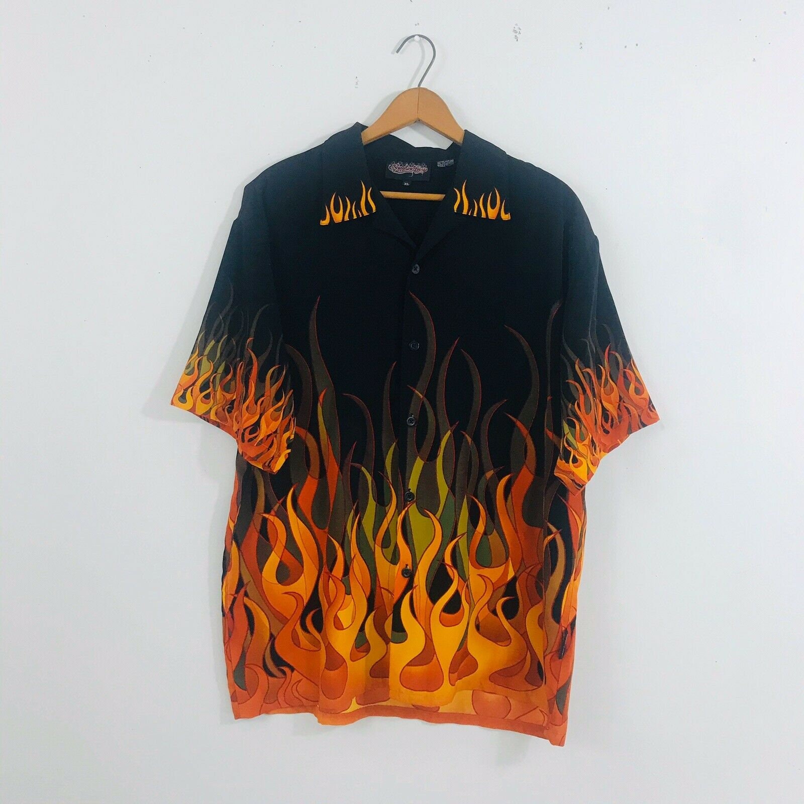 flame button up shirt guy fieri