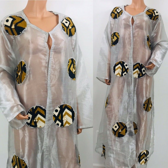 Vintage l'affaire duster silver animal print beade