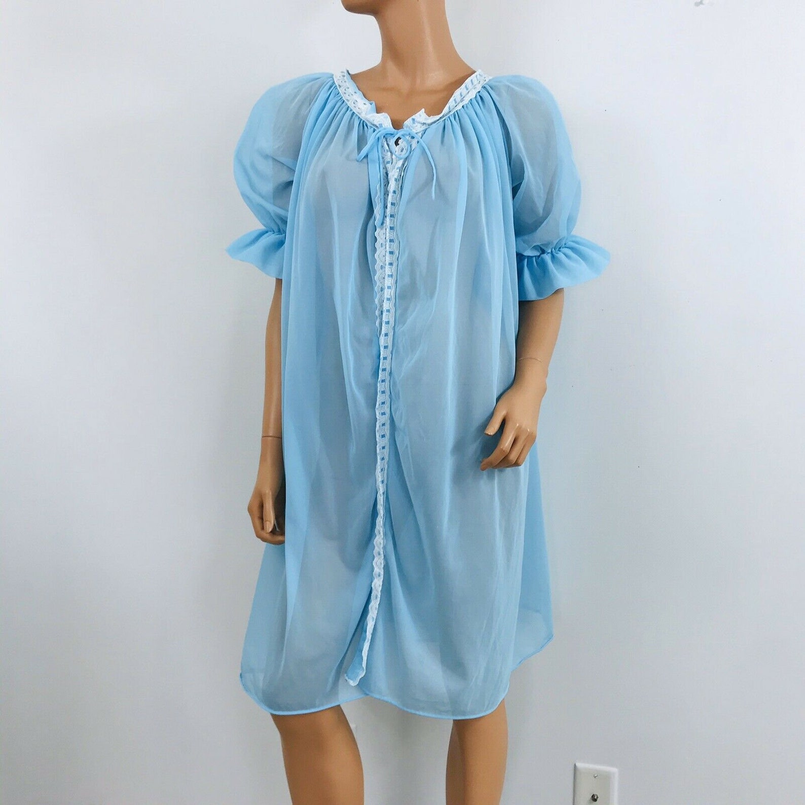 Vintage 1960s light blue sheer nylon robe puffed sleeves | Etsy