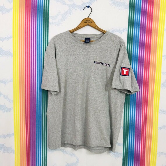 Y2K Tommy Jeans Dog Tag Graphic Tee Army Green Silver Tommy Girl V Neck 2000s 00s Vintage Small S