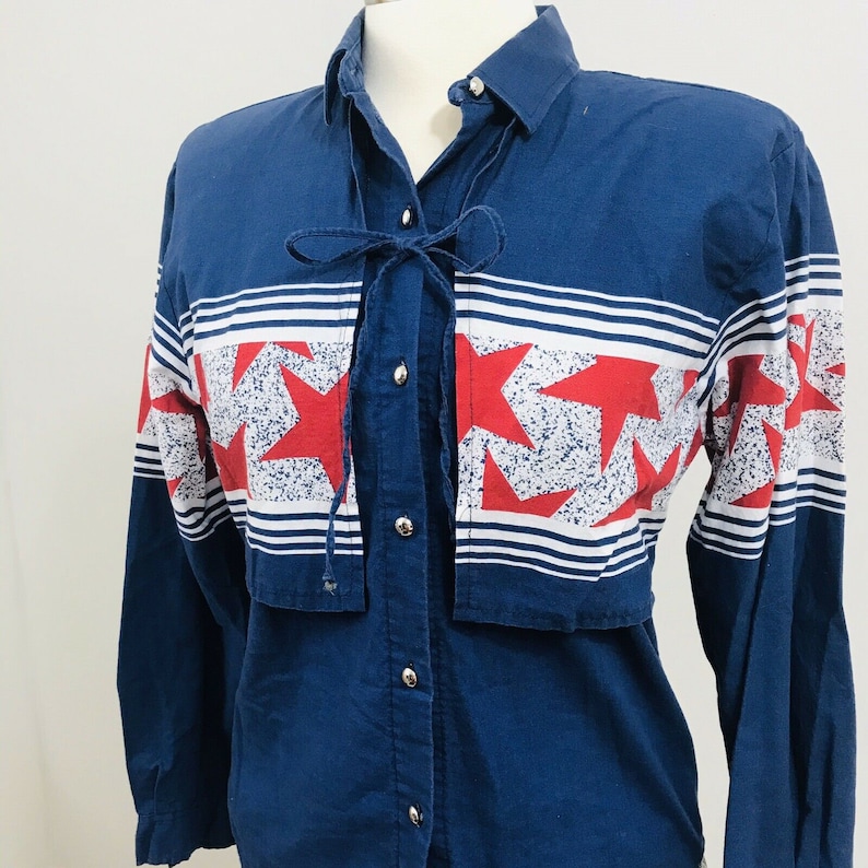Vintage Roper Border western wear shirt stars Flap USA red white blue womens T49