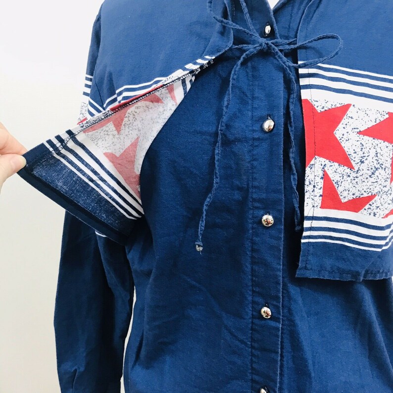 Vintage Roper Border western wear shirt stars Flap USA red white blue womens T49