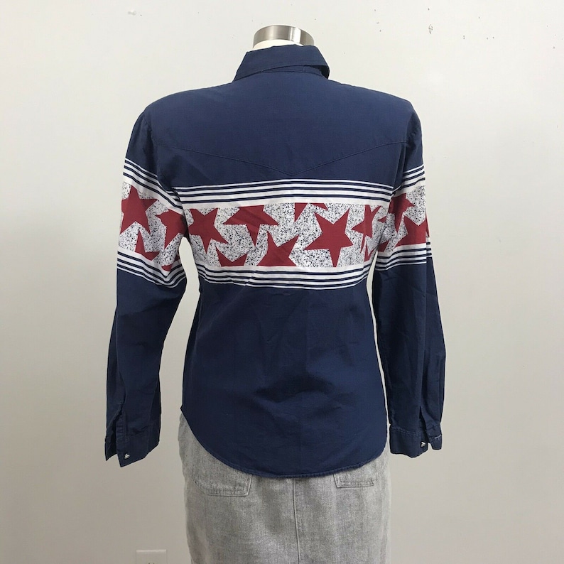 Vintage Roper Border western wear shirt stars Flap USA red white blue womens T49