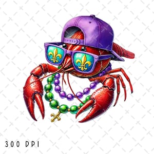 Crawfish Mardi Gras Png, Mardi Gras Sublimation, Crawfish png, Mardi Gras Kids Design Png, Fleur De Lis  png, Digital Download