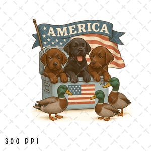 Amerikanische Flagge png, Entenjagd, Welpe png, Entenjäger png, Jagdhund png, schwarzer Labrador Retriever png, 4. Juli png