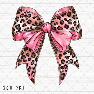 Coquette fiocco leopardo rosa png, fiocco png, fiocco leopardato png, sublimazione fiocco rosa, fiocco in nastro acquerello png, Girly png, download digitale