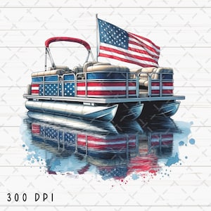 Pontoon Boat PNG, Pontoon Sublimation Png, American Flag, Watercolor, Boating png, Fishing Sublimation png, Digital Download