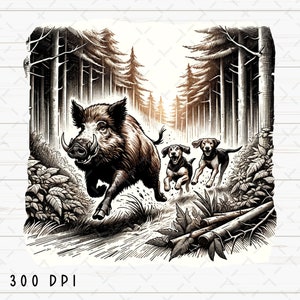 Wildschwein jagen Sublimation Png, Schwein jagen png, Schwein Jäger png, Hund png, Hundejagd png, Jagen Sie den Grunzen PNG, digitaler Download