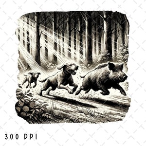 Sublimación de caza de jabalí PNG, caza de cerdos PNG, cazador de cerdos PNG, perro PNG, caza de perros PNG, caza al gruñidor PNG, descarga digital