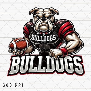 Bulldoggen Fußball PNG, Bulldoggen Sublimation, Bulldoggen Schulgeist Digitales Design, Bulldoggen Maskottchen Fußball T-Shirt PNG, Digitaler Download