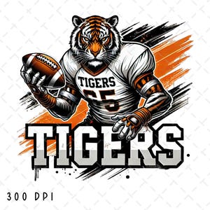 Tigers Football PNG, Tigers Sublimation, Tigers Schulgeist Digitales Design, Tiger Maskottchen Fußball-T-Shirt PNG, digitaler Download