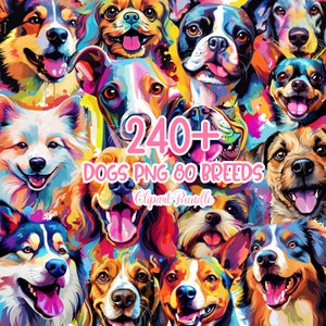 242 chien Design fichier PNG, 80 races de chiens Clipart Bundle, sublimation de Portrait de chiens pour les amoureux des chiens, caniche, carlin, shih tzu, téléchargement numérique