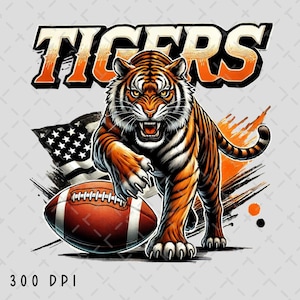 Tigers Football PNG, Tigers Sublimation, Tigers School Spirit Digital Design, Tiger Mascot Football T-shirt PNG, Digital Download