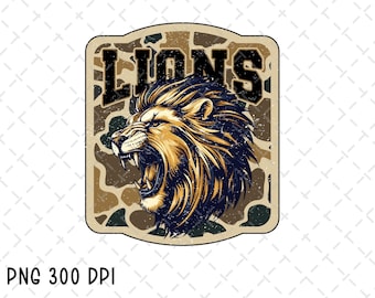 Camo Lions PNG, Lions Sublimation, Camo Lions Mascot Logo png, Lions School Spirit png, Lions Logo png, Game Day png, Digital File Download