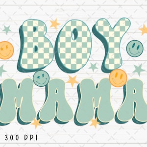 Boy Mama PNG File, Mom PNG, Mother&#39;s Day Sublimation, Retro Checkered Design Download, Printable, Instant Digital Download