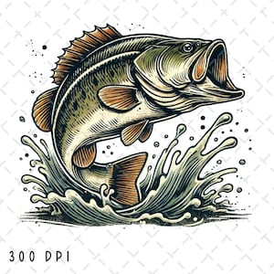 Vintage bar PNG, sublimation de bar, achigan sautant png, conception de chemise de pêcheur PNG, sublimation de pêche de chasse, pêcheur png, poisson png