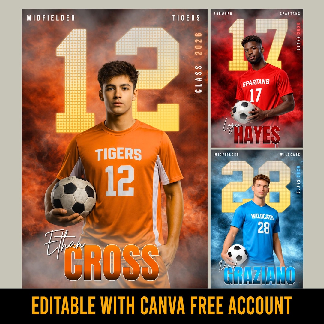 Editable Soccer Senior Poster Templates, Canva Soccer Player Collage ...