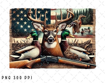 Deer Hunting PNG, Deer Sublimation, Patriotic Hunting, Buck png, Duck Hunting png, Deer Hunter png, USA American Flag Deer Head png