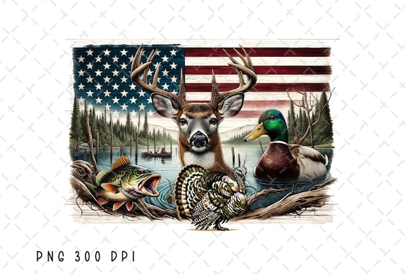 Deer Hunting PNG, Deer Sublimation, Bass PNG, Turkey png, Patriotic Hunting, Buck png, Duck Hunting png, USA American Flag Deer Head png,
