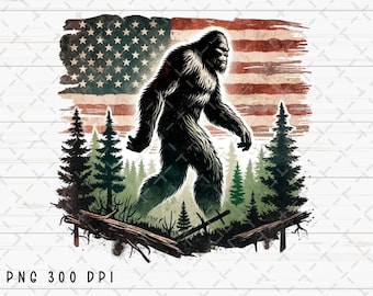 Bigfoot Forest PNG, Bigfoot Sublimation, Patriotic png, Buck png, Bigfoot png, 4th of July png, American Flag png,  USA Flag png
