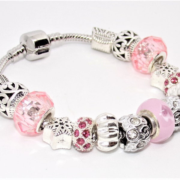 Bracelet avec Charms argent et rose Style Pandora