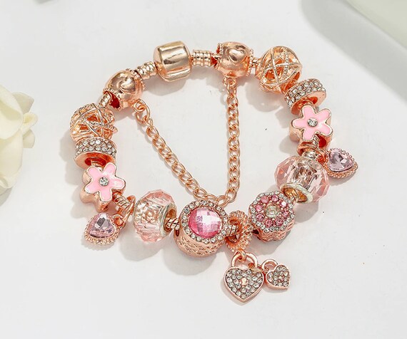 SUPERB Bracelet With Pandora Style rose 