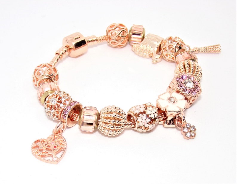 Bracelet with Pandora-style rose gold charms image 7